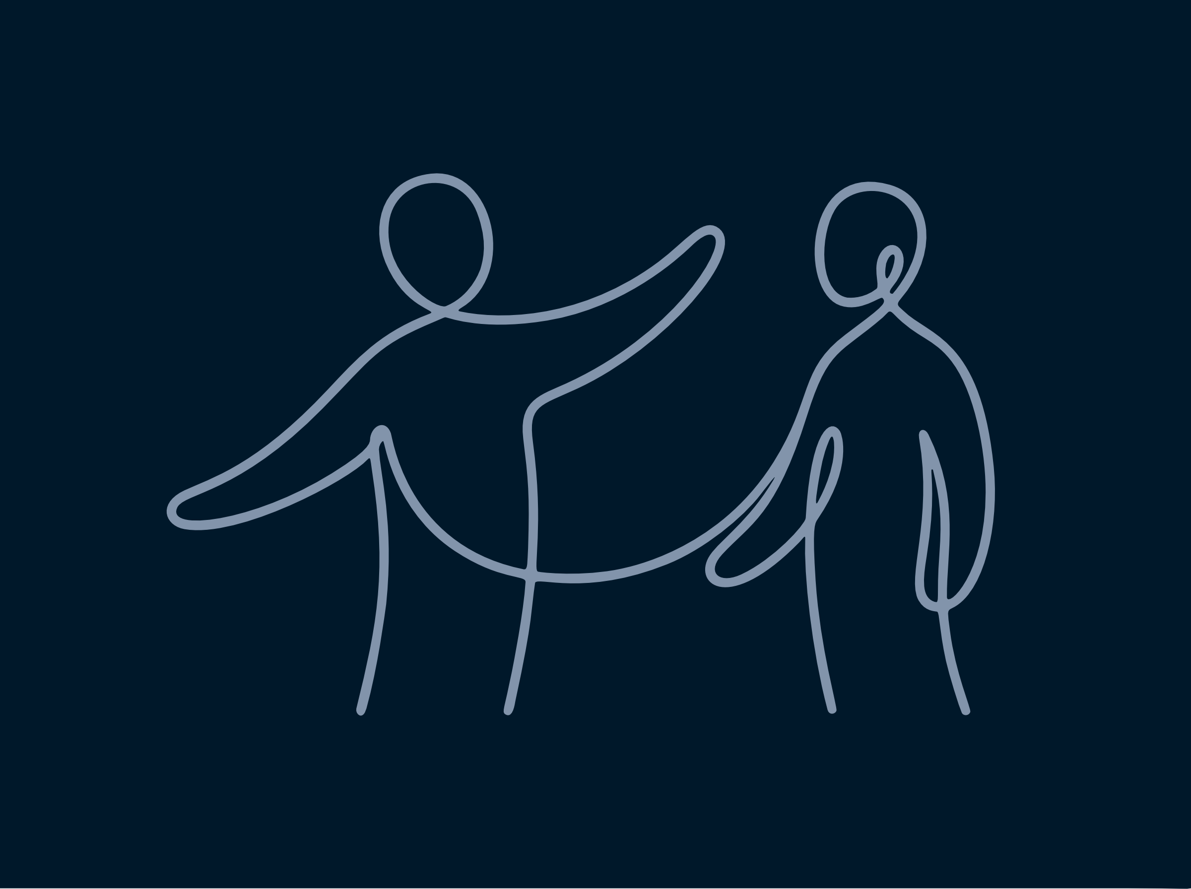 One-line illustration of two figures connected by a continuous line, symbolizing relationship-building and belonging in Toastmasters club growth
